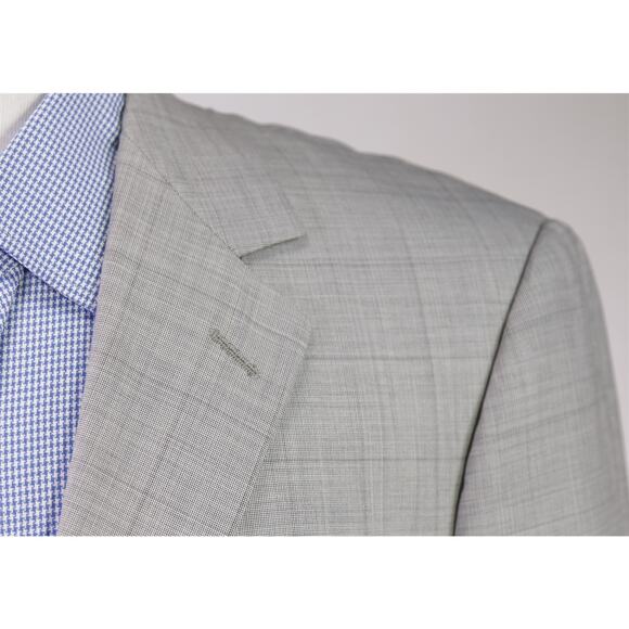Beaux New York Custom Made Gray Tic Woven 2-Btn Wool Blazer Jacket 42S - Picture 4 of 11